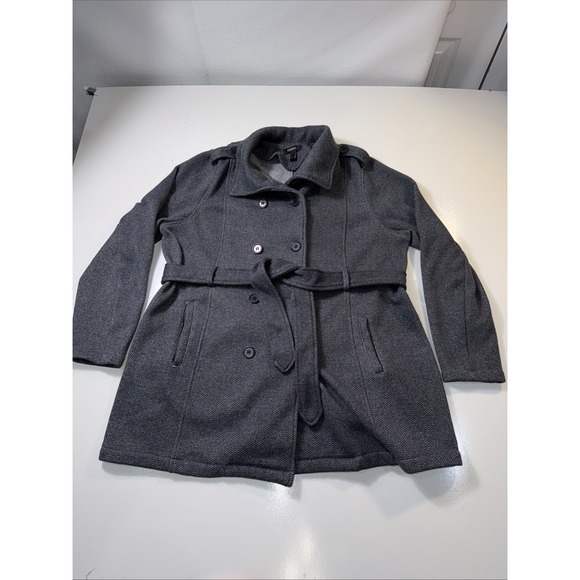 torrid Jackets & Blazers - Torrid 2 Gray Bouckle Belted Double Breasted Pea Coat Classic Career Minimalist